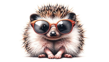 Fototapeta premium Hedgehog with orange sunglasses on white background