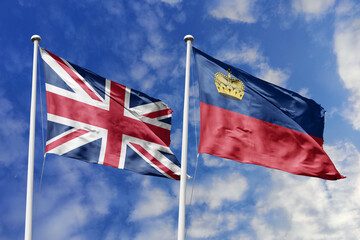 3D illustration, United Kingdom and Liechtenstein alliance and meeting, cooperation of states.