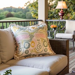 Pillow on sofa decoration with outdoor patio and terrace