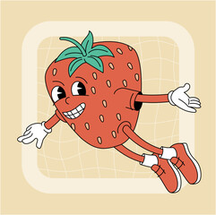 Vintage groovy strawberry character.