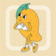 Vintage groovy mango character.