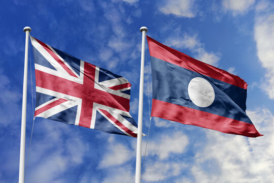 3D illustration, United Kingdom and Laos alliance and meeting, cooperation of states.