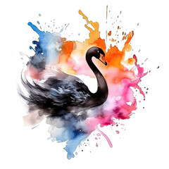 Watercolor black swan. Illustration AI Generative.