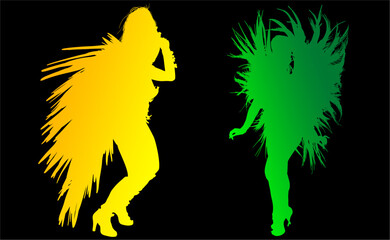 samba, baile, brasil, danza, carnaval, silueta, color, vector, pegatina, plumas, traje, ilustracion, angel, diablo	

