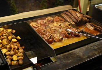 Grilled sausages and meat. Kebabs