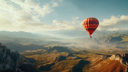 Solitary Hot Air Balloon Over Vast Green Landscape