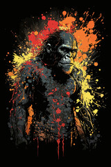 Chimpanzee Design In Color Splash Style. Wildlife Ape In Nature.