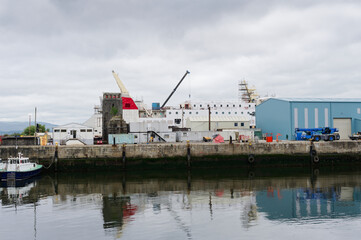 Ship Building and Crane in Greenock at waterside dock