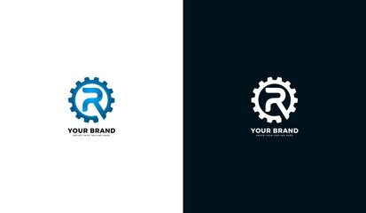Automotive r gear logo. Template design, gear icon, letter R. Vector illustration
