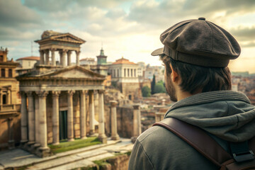 Close View of Traveler Admiring Ancient Architecture in Historic City
