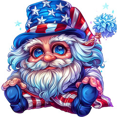 Cute cartoon American Uncle Sam in a cylinder hat isolated on transparent background. For USA Independence day July 4th celebration. Caricature flat clipart illustration for sticker, banner