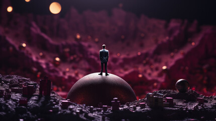 Businessman Standing on a Dome in a Surreal Landscape - obrazy, fototapety, plakaty