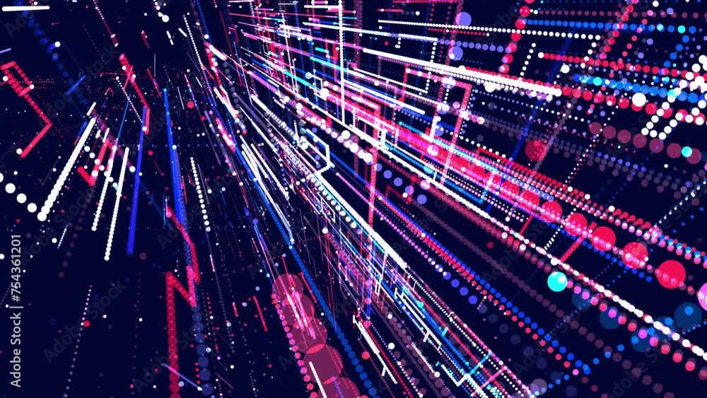 Poster holographic blue red constructions, 3d structures of luminous lines. abstract 3d grids as a high-tec