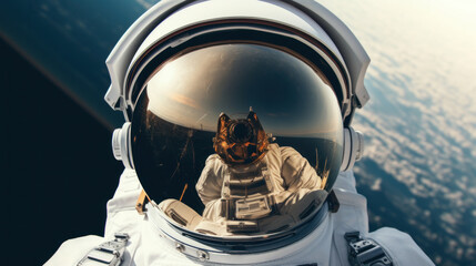 Astronaut with Reflection in Helmet Visor - obrazy, fototapety, plakaty