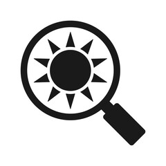 Magnifying glass icon with sun. Illustration.