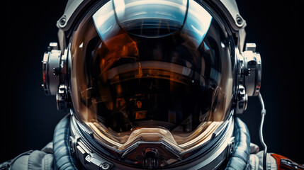Astronaut Helmet Close-Up Against Dark Background