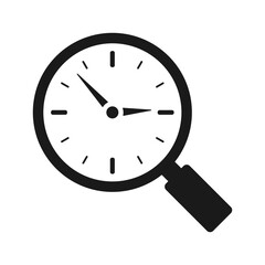 Magnifying glass icon with clock. Vector illustration.