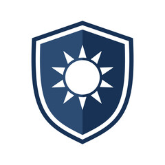 Shield icon with sun. Vector illustration.