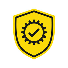 Shield icon with gear and check mark. Illustration