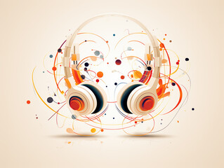 Fototapeta premium Illustration of a set of headphones with tangled wires in a clean and minimalist style. 