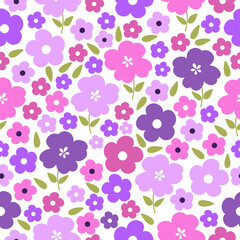 Seamless pattern with colorful flowers. Cute hand drawn floral pattern for your fabric, summer background, wallpaper, backdrop, textile. Vector illustration