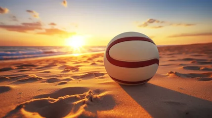 Fototapeten Volleyball Ball on Sunset Beach © Polypicsell