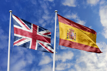 3D illustration, United Kingdom and Spain alliance and meeting, cooperation of states.