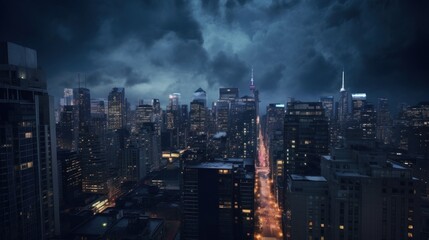 Urban Nightscape Glowing Skyscrapers in the Dark - obrazy, fototapety, plakaty