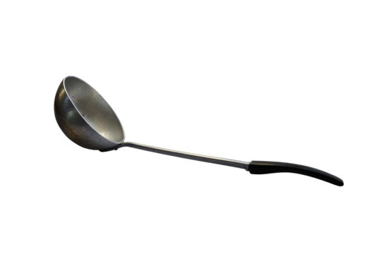 An old aluminium ladle isolated on the transparent background