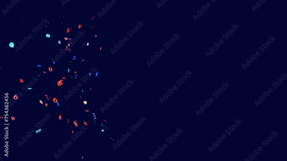 Poster symbols form whorls, information ai construction of digits. vj loop hologram abstract multicolored b