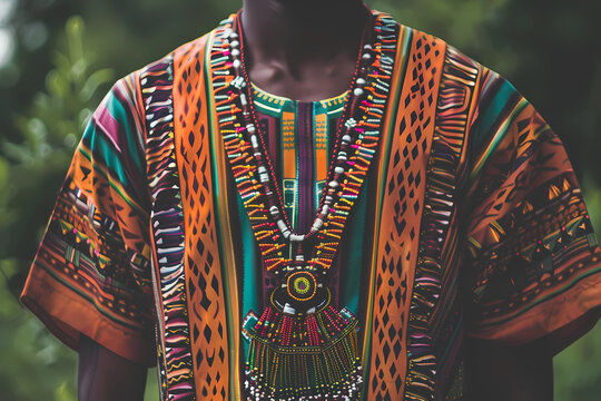 Dashiki coat - West Africa - Variation of the traditional dashiki shirt, elongated to form a coat-like garment