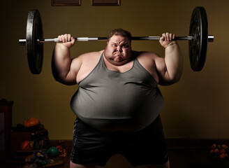 Fototapeta na wymiar Overweight Individual in Sportswear Lifting Barbell