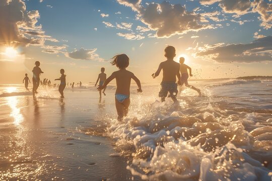 Children Playing on the Beach, To capture the energy and excitement of children at play on the beach, and to provide a visual representation of