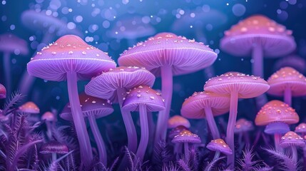 Mushroom background, purple color based. Generative AI.