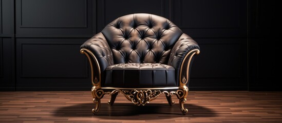 A luxurious armchair is elegantly placed on top of a shiny hardwood floor, creating a stylish and comfortable seating area in a room.
