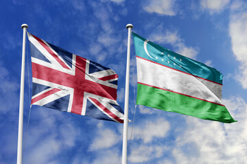 3D illustration, United Kingdom and Uzbekistan alliance and meeting, cooperation of states.