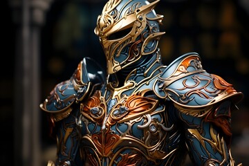 Fototapeta na wymiar Armored Warrior in Aquamarine and Gold, To provide a high quality and visually striking image of a knnight in armor, for use in various creative