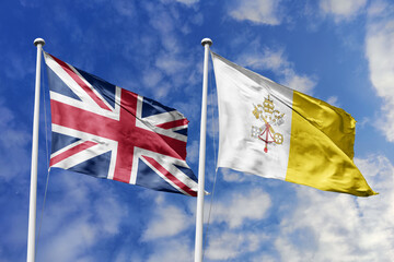 3D illustration, United Kingdom and Vatican City (Holy See) alliance and meeting, cooperation of...