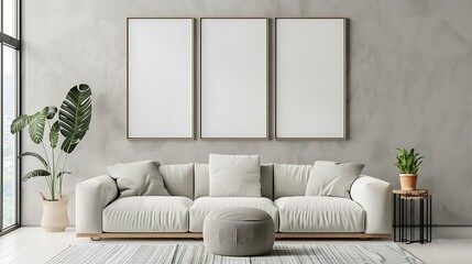 mock up poster frame in modern interior background living room
