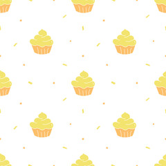 Seamless cake pattern. Sweets and candy background. Doodle illustration with sweets and candy icons	