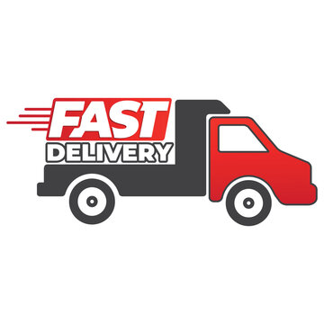 Fast delivery business sale label design with delivery van vector