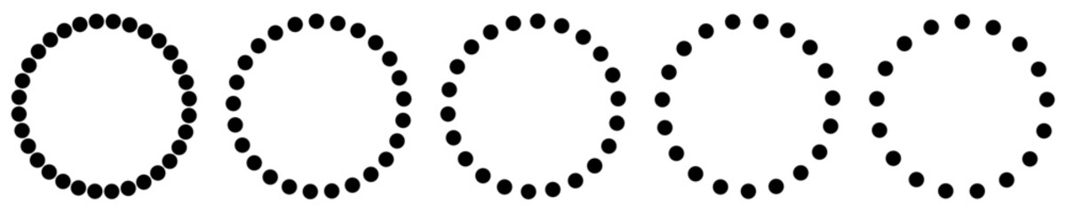 Obraz premium 5 CERCLES AVEC POINTS RONDS. 5 Cercles en pointillés avec points noirs parfaitement ronds
