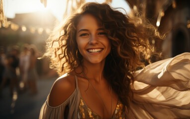 A multiracial woman with long hair smiling