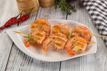 Grilled king prawn skewer snack