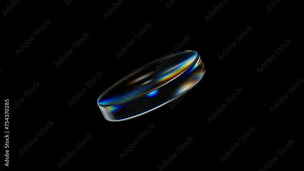 Poster 3d transparent rotating glossy cylinder with dispersion effect. rainbow colors reflection glass. 3d 