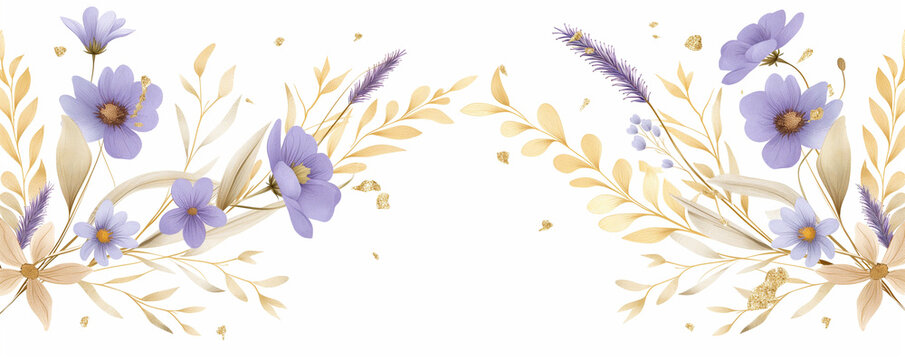 a frame of violets and golden ears with free space for text , a banner