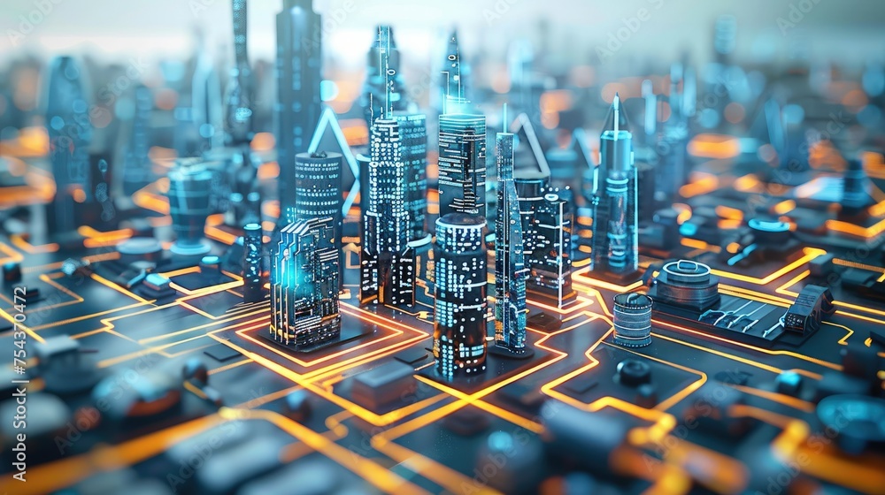 Poster a digital intelligent city on the chip circuit board. generative ai.