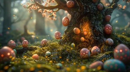 Fototapeta premium Easter egg tree in a mystical fairy forest