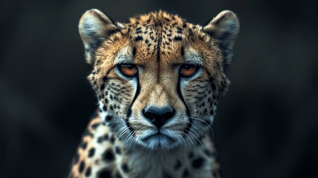 A striking close-up image of a cheetah's face, capturing the intense focus and beautiful details of its eyes and fur.