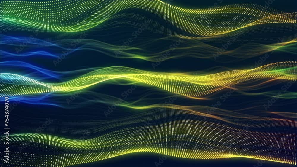 Poster gradient waves. stunning surface composed of neon glow particles that form waves of light. captivati
